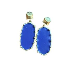 Navy blue and gold oblong earrings